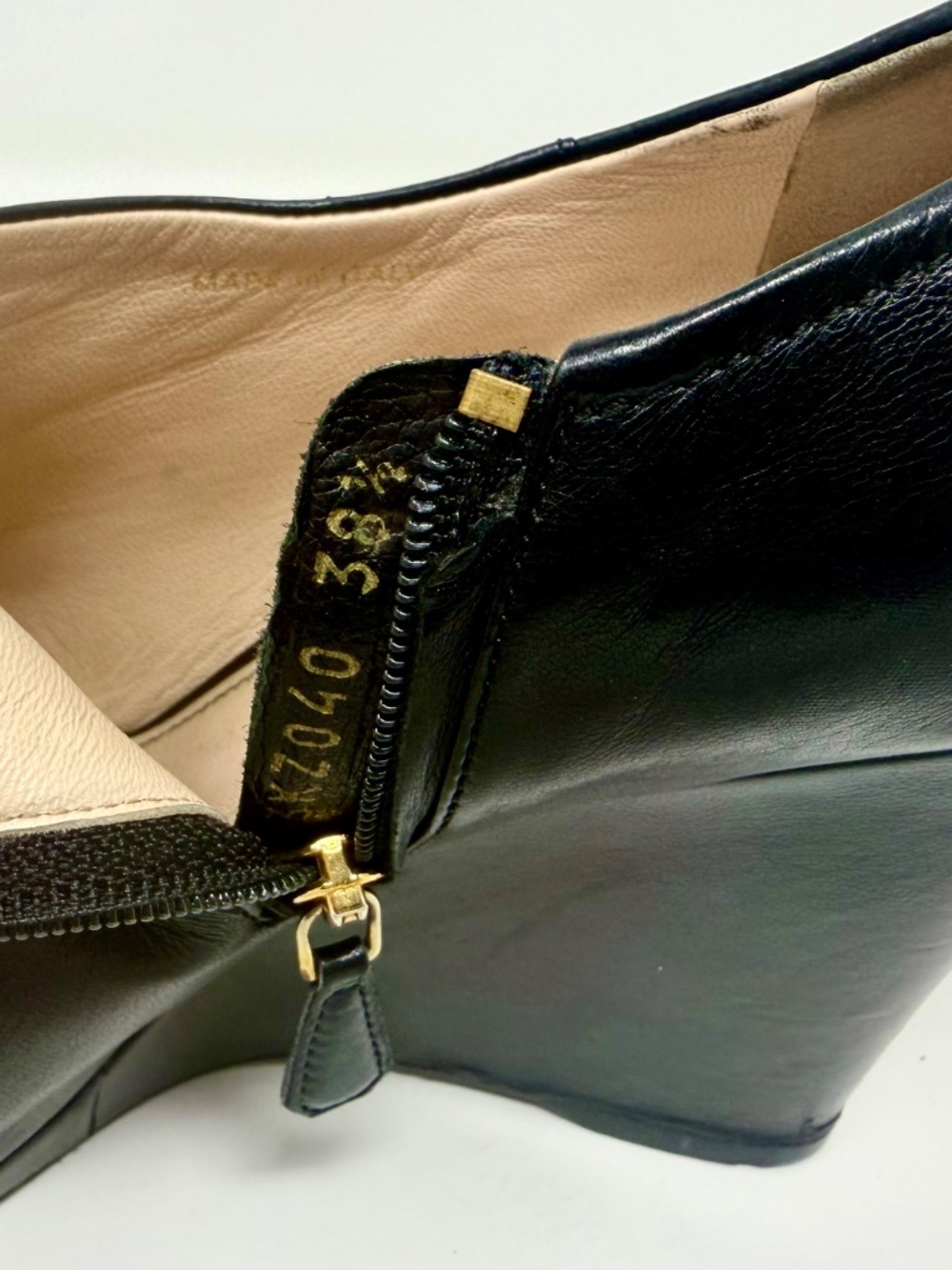 Prada black leather wedge peep toe bootie - Picture 6 of 10